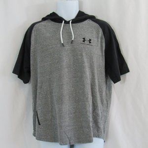 UNDER ARMOUR Men's Large Loose Fit HeatGear Gray & Black Hooded Pullover T-Shirt